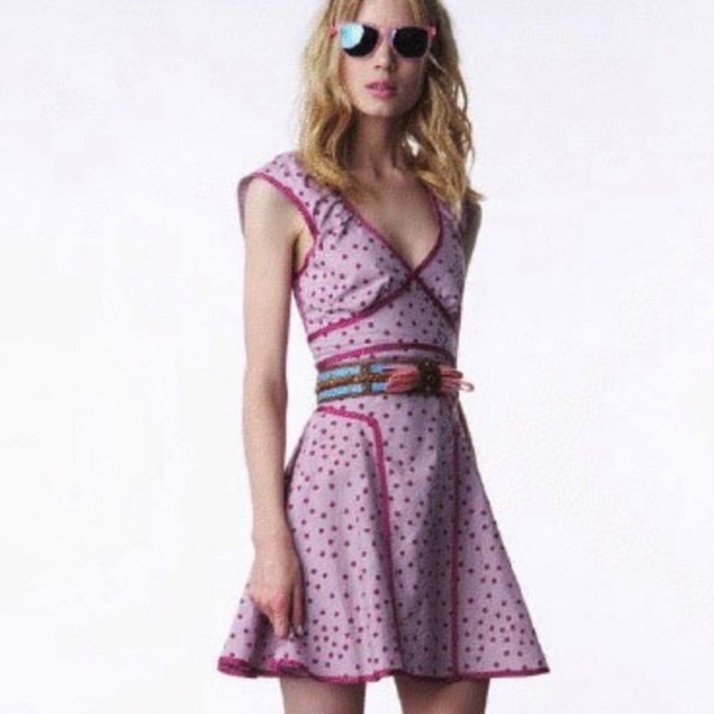 open lace back dress Pink Polka Dot Madeira Midi Dress
